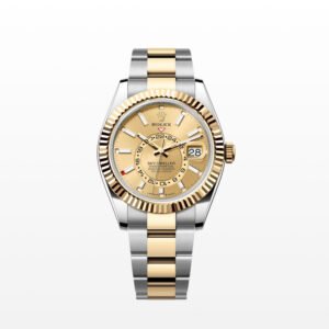 Clone Rolex Sky Dweller watch in gold with champagne colored dial