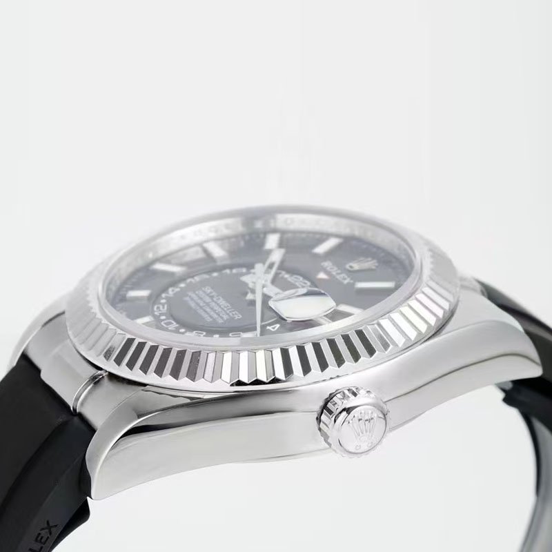 6 Super Clone Rolex Sky Dweller Watch White Gold with Bright Black Dial 42mm m336239-0002